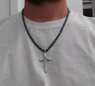 Collana uomo croce acciaio 57cm