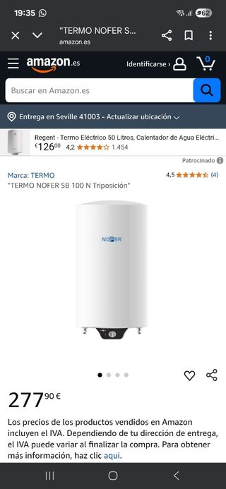 Termo eléctrico Nofer SB100N - 100L