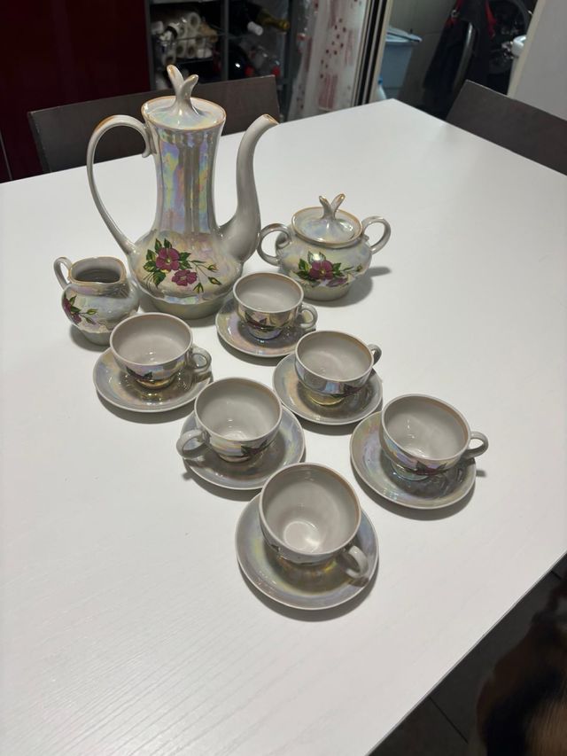 Servizio tè vintage 18pz | Porcellana perlata