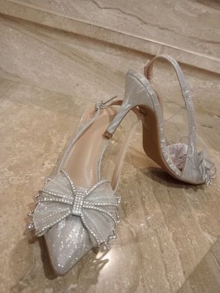 Zapatos tacón plata brillantes