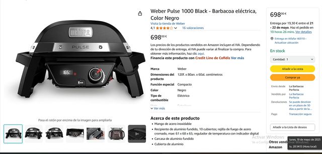 Weber Pulse 1000 Negra - Barbacoa eléctrica