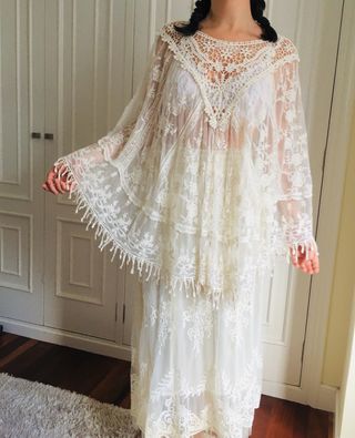 Blusa Poncho Encaje Blanco - Talla Única