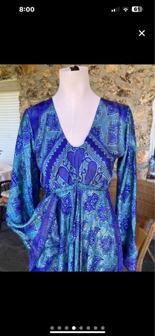 Vestido largo azul y morado