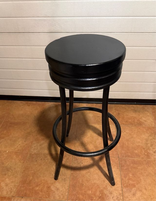 6 TABURETES DE ASIENTO MADERA Y PIE DE HIERRO