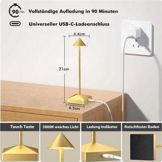 Lámpara inalámbrica dorada metal - 3000K| 3 und