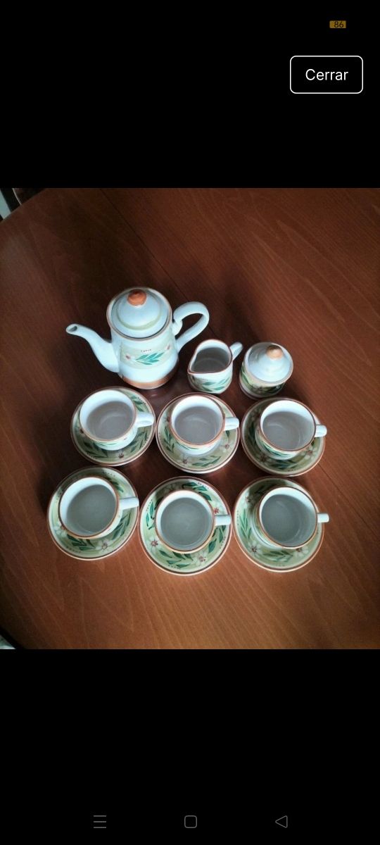 Juego café porcelana - 6 tazas- azucarera-lechera.