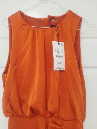 Vestido Zara midi fruncido - Naranja