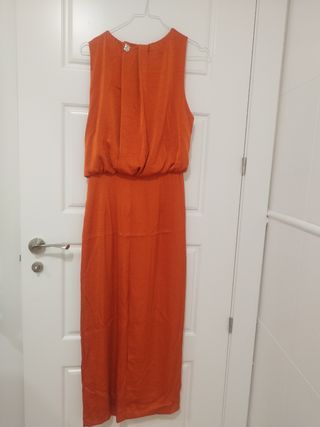 Vestido Zara midi fruncido - Naranja