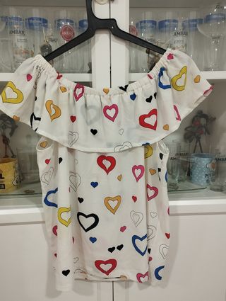 Blusa blanca corazones multicolor