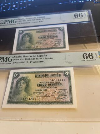 PAREJA 5 pesetas 1935 PMG 66 EPQ