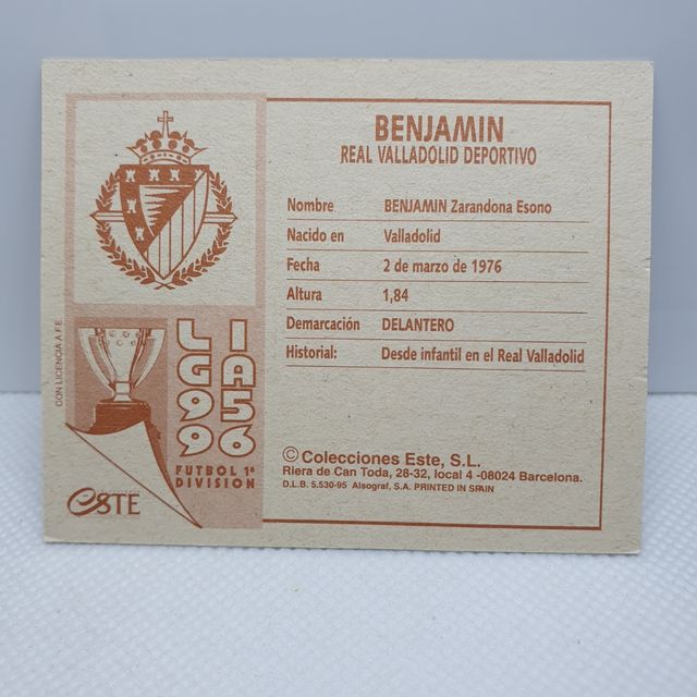 ⚽️ CROMO D FUTBOL BENJAMIN LIGA 95 - 96 VALLADOLID