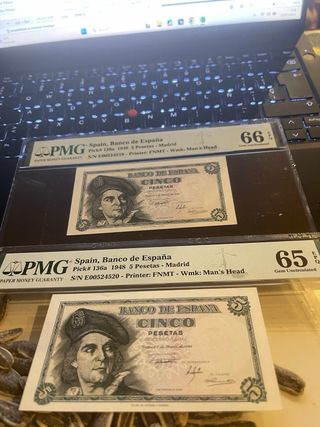 PAREJA 5 pesetas 1948 PMG 66 y 65 EPQ 