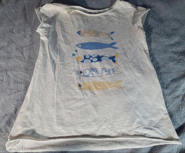 Camiseta manga corta holgada peces blanca tS