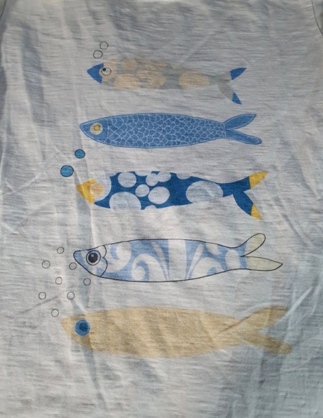 Camiseta manga corta holgada peces blanca tS