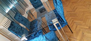 Mesa cristal + 6 sillas terciopelo