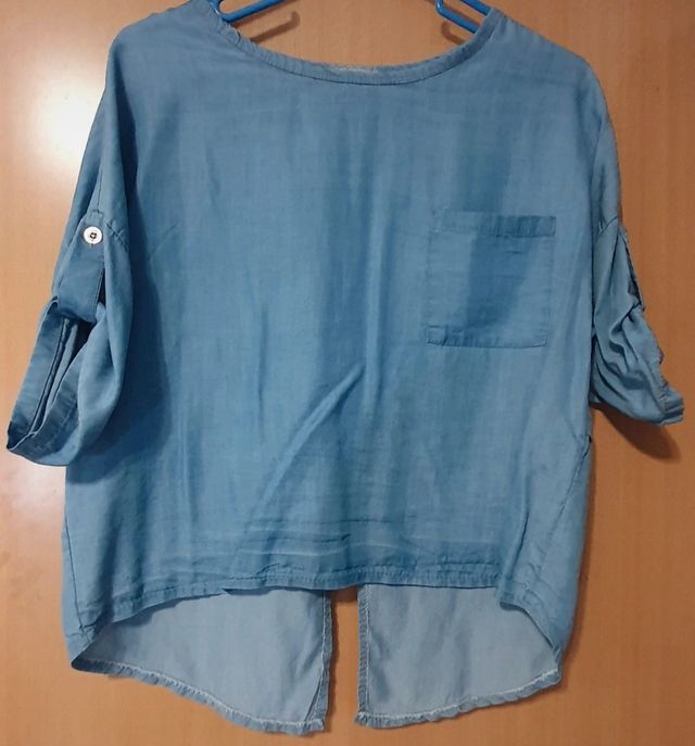 Blusa tencel azul denim S - Asimétrica