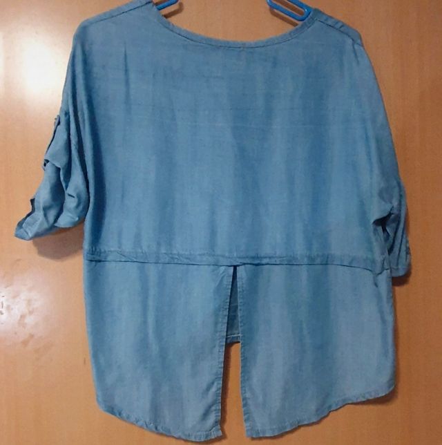 Blusa tencel azul denim S - Asimétrica