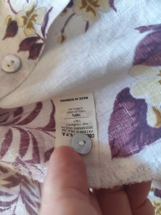 Camicia lino fiori beige viola