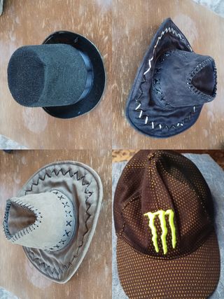 3 sombreros y una gorra Monster