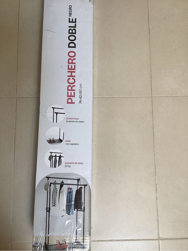 Perchero Doble Negro - 74x42x167cm