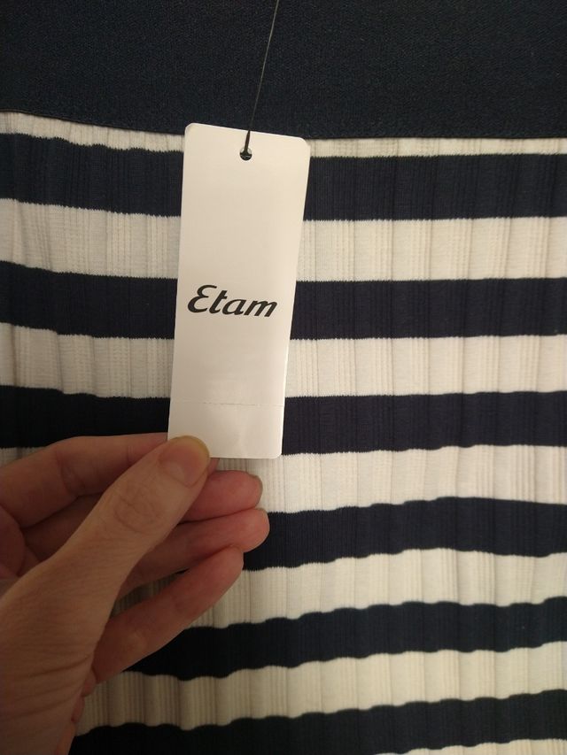 Falda midi Etam a rayas azul marino-blanco