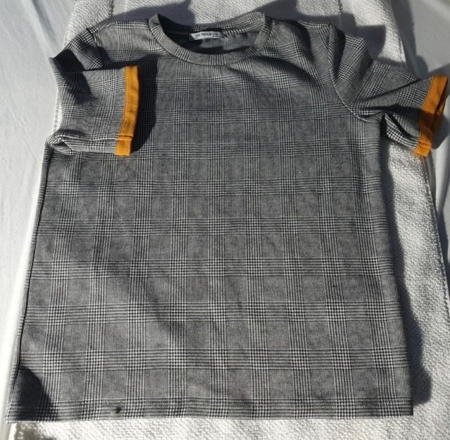 Camiseta Zara Trafaluc cuadros gris talla S