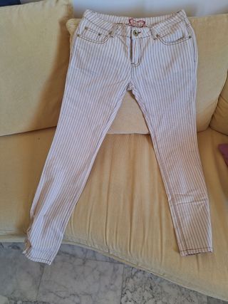 Pantaloni a righe bianco panna