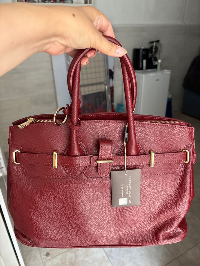 Bolso piel vacuno granate