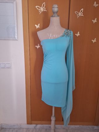 Vestido turquesa pedrería vintage Y2K