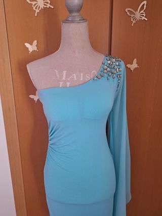 Vestido turquesa pedrería vintage Y2K