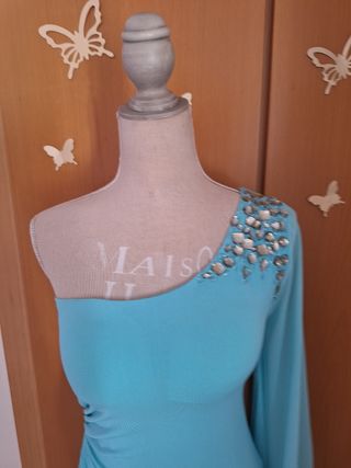 Vestido turquesa pedrería vintage Y2K