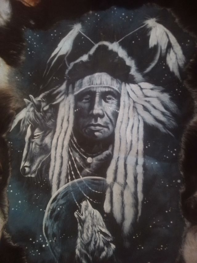 Tapiz Piel natural,  Jefe Comanche - Arte Indígena