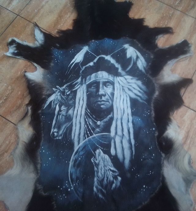 Tapiz Piel natural,  Jefe Comanche - Arte Indígena