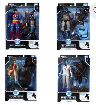 Figuras DC Multiverse: Superman, Batman, Robin y J