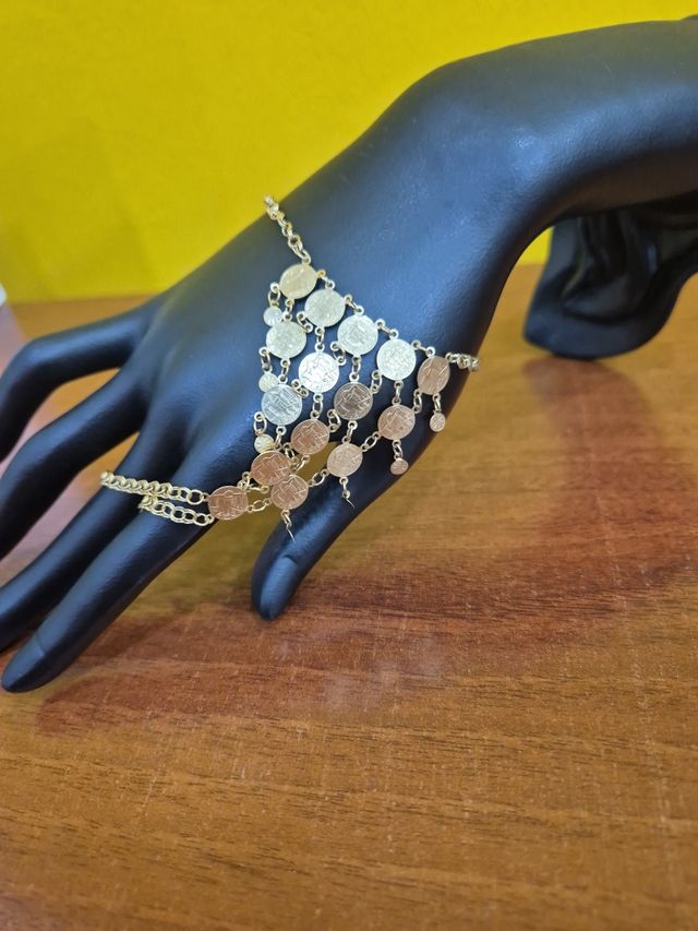 Pulsera manita monedas oro