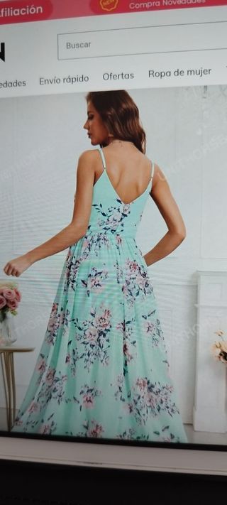 Vestido largo floral - azul y rosa