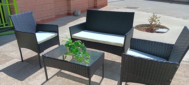 Conjunto jardín mimbre negro - 4 piezas