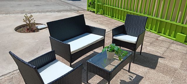 Conjunto jardín mimbre negro - 4 piezas