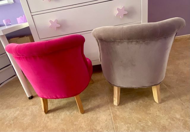 Sillones infantiles capitoné: fucsia y gris