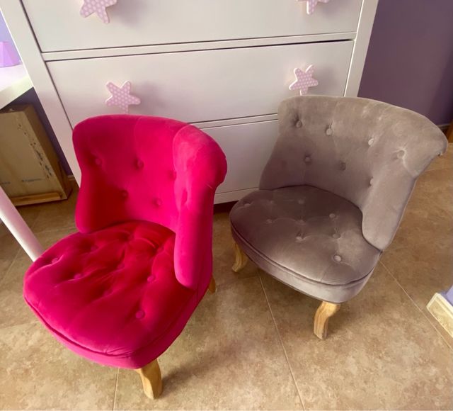 Sillones infantiles capitoné: fucsia y gris