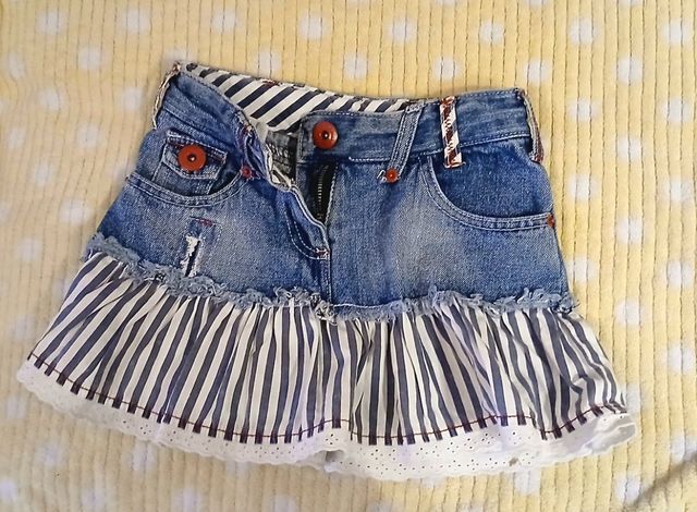 Minifalda vaquera niña - azul, blanco. Talla 6