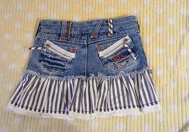 Minifalda vaquera niña - azul, blanco. Talla 6