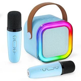 Altavoz Karaoke con 2 Microfonos Azul