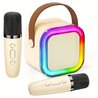 Altavoz Karaoke con 2 Microfonos Caqui