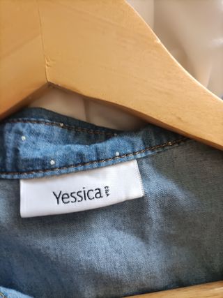 Camisa vaquera azul lunares - M