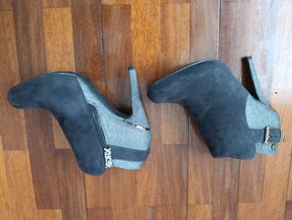 Botines tacón mujer negros y plateados