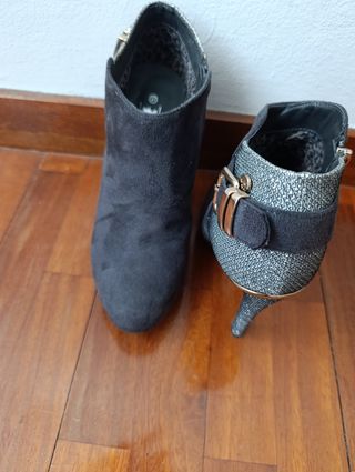 Botines tacón mujer negros y plateados