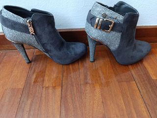 Botines tacón mujer negros y plateados