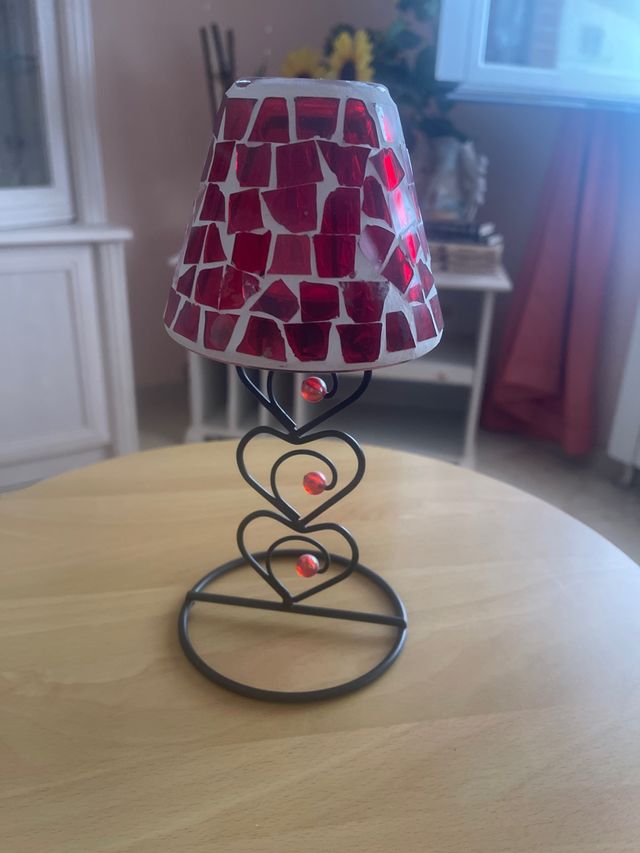 Portavelas mosaico rojo y metal