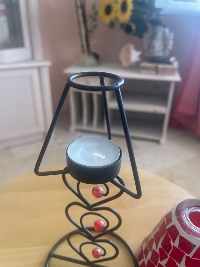 Portavelas mosaico rojo y metal